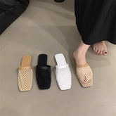 Slippers Mesh Mules Indoor Home Slides Square Toe Female Flats Shoes