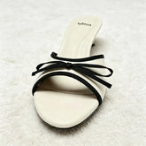 Sweet Bow Detail Mule Sandals for Contrasting Binding Round Toe Open-Toe Slide Sandals Elegant banquet dress Shoes