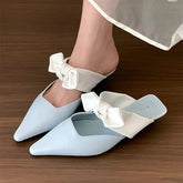 Sweet Butterfly-knot Low-heeled Slippers Elegant Pointed Toe Slingback Slide Sandals Comfort Concise Designer Office Shoes