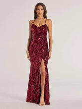 Sweetheart Neckline Tie-back Halter Straps Sequin Mermaid Long Dress