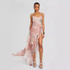 Trendy Halter Printed Sleeveless Ruffled Hem Midi Dress