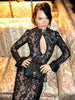 Trendy Long Sleeves O-Neck Hollow Out Slim Fit See Through Maxi Dress