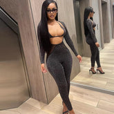 Trendy Mesh Patchwork Overalls for Cut Out Skinny Jumpsuit With Underwear Bra
