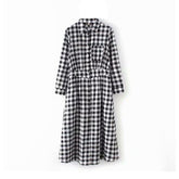 Turn Down Collar Elastic Waist Office Pleated Dress