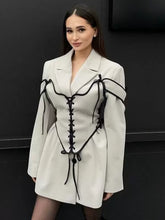 Turndown Collar Two-Tone Lace Up Long Sleeves Chic Mini Blazer Dresses