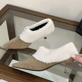 Turned Over Edge Furry Design Pumps Pointed Toe Suede High Heel