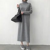 Turtleneck Split Knitting Straight Korean Style Fashionable Sweater Dress