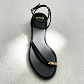 Unique Metal Detail Flat Sandals for Ankle Straps Buckle Designer Shoes