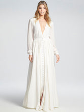 V Neck Buttons Long Sleeves Semi Formal Dress
