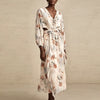 Casual V Neck Long Sleeves Patchwork Printing Spliced Hollow Out Maxi Dresses