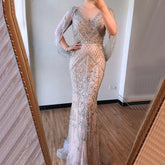 V-Neck Crystal Shawl Yarn Evening Dresses