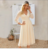 V-neck Chiffon Midi Dress Elegant Bohemian Style Dress for Winter Party