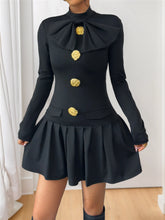 Vintage Half High Collar A-Line Slim Short Medium Stretch Mini Dress