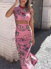 Vintage Chic Print O-Neck Zipper Sleeveless Straight Maxi Dress