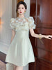 Vintage Elegant Sweet Sheer Mesh Diamonds Flowers Swing Short Ball Gown
