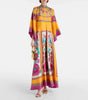 Vintage Print Stand Collar Lace-Up Irregular Sleeves Loose Maxi Dress
