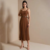 Vintage Sashes Retro Long Skirt With Belt Strap Vest Dress