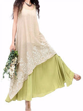 Vintage Patchwork Embroidery O-Neck Layered Dress