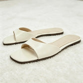 White Soft Leather Front Strap Flat Sandals Square-toed Open-toe Designer Shoes