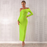 Women Bandage Off Shoulder Evening Party Maxi Dress