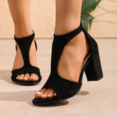 Sandals Fish Mouth Sandals Back Zipper Solid Color Comfortable High Heel