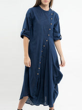 Women Solid Color Side Button Irregular Dress