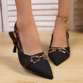 Baotou Sandals Spring Pointed Head Shallow Mouth Metal Buckle Anti-slip Wear-resistant High Heel