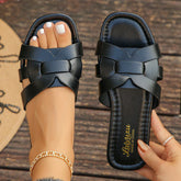 Womens Slide Sandals Casual Flat Square Open Toe Perfect Ladies' Casual Versatile Outdoor Wear Flat Slippers Wearing Outside