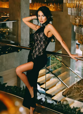 Lace Patchwork High Collar Sleeveless Bodycon