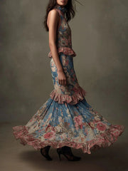 High-waisted vintage print dress