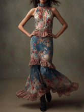 High-waisted vintage print dress