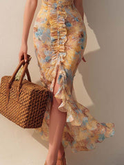 Sunset floral print chiffon dress