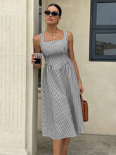 Striped Slash Neck Long Ruffles Party Dress