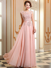 Prom Dresses Lace Applique Evening Dresses Chiffon Sleeveless Sash Floor Length Formal Gowns