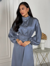 Casual Stand Collar Long Sleeve Classic Lace-Up Midi Dresses