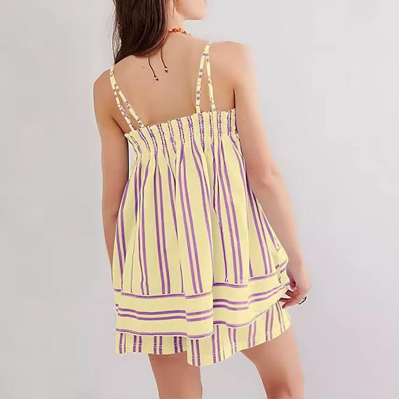 Casual Splicing Striped Strap Loose Top And Shorts Two Piece Set