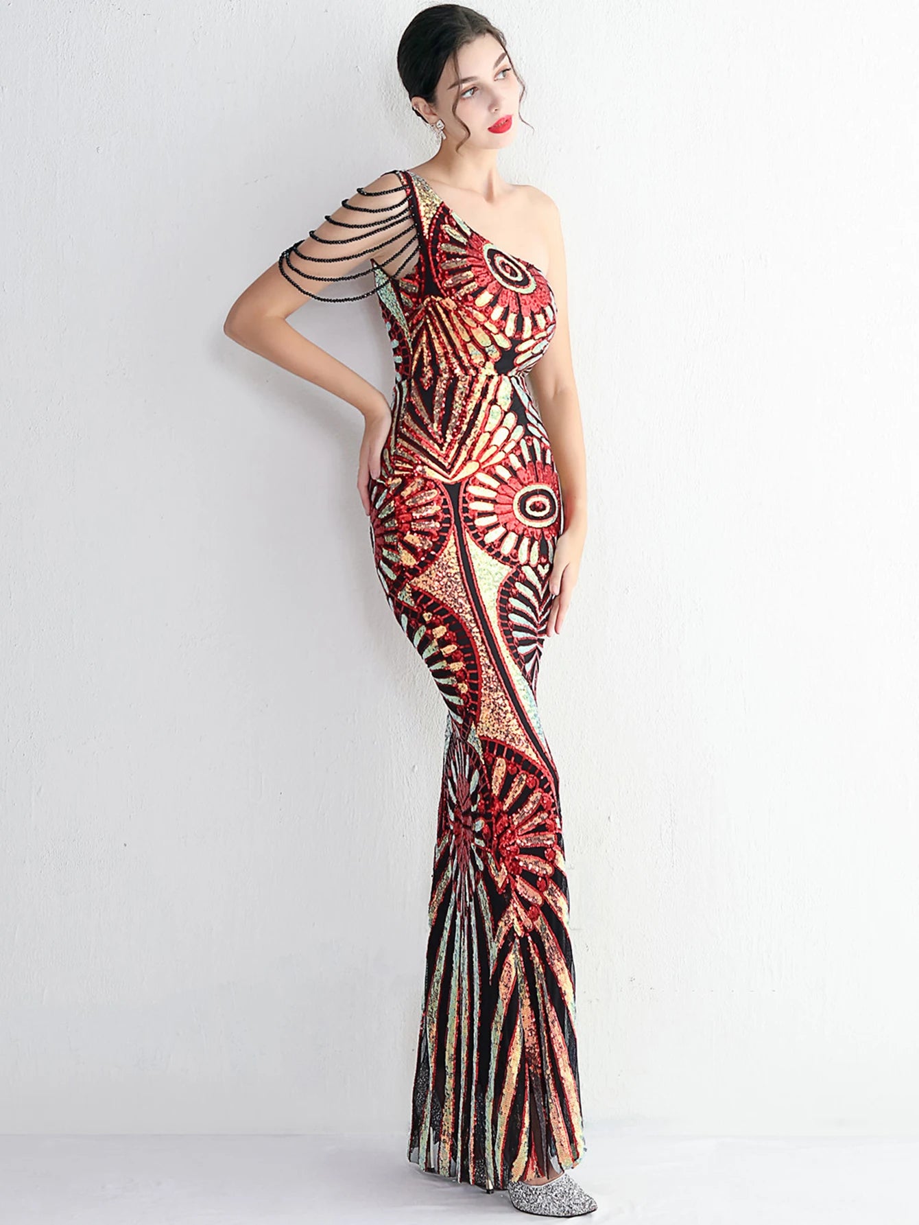 Elegant Luxury Backless Sequin Medium Stretch Birthday Party Maxi Dress