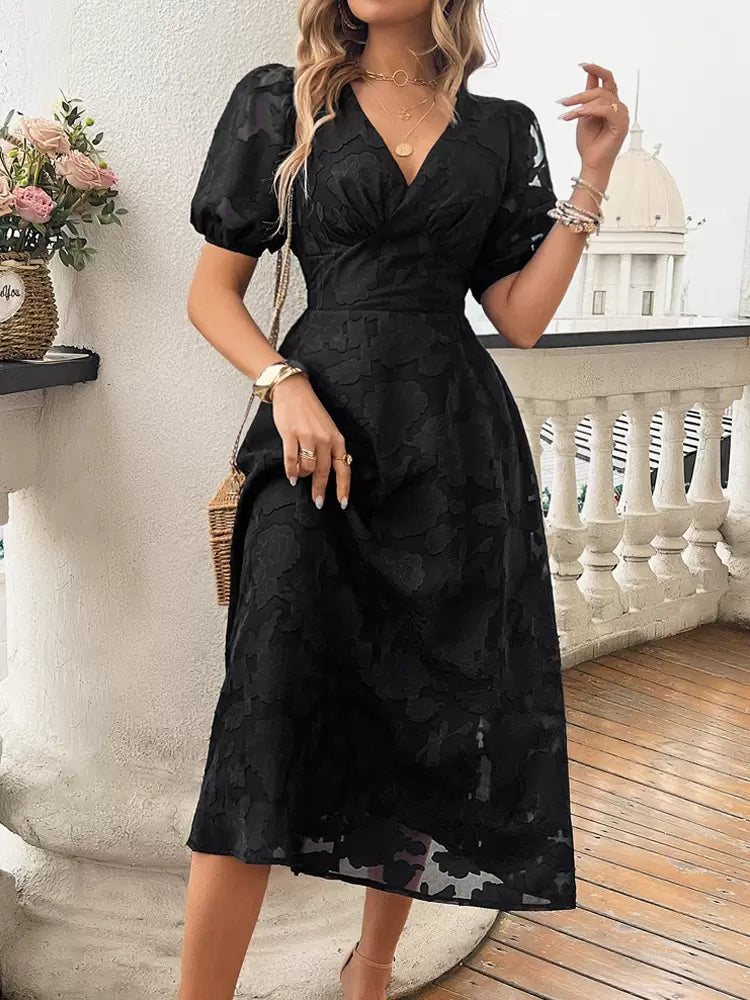 Elegant V-Neck Short Sleeves Lace Dresses