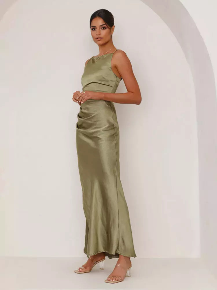 Elegant Open Back Open Shoulder Slit Sleeveless Maxi Dress