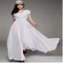 Elegant Chiffon Monochromatic Bohemian Long Short-Sleeved Dress