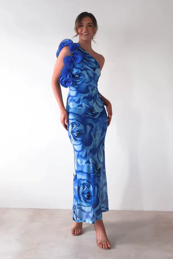 Elegant One-Shoulder Camisole Slant Shoulder Ankle-Length Maxi Dress