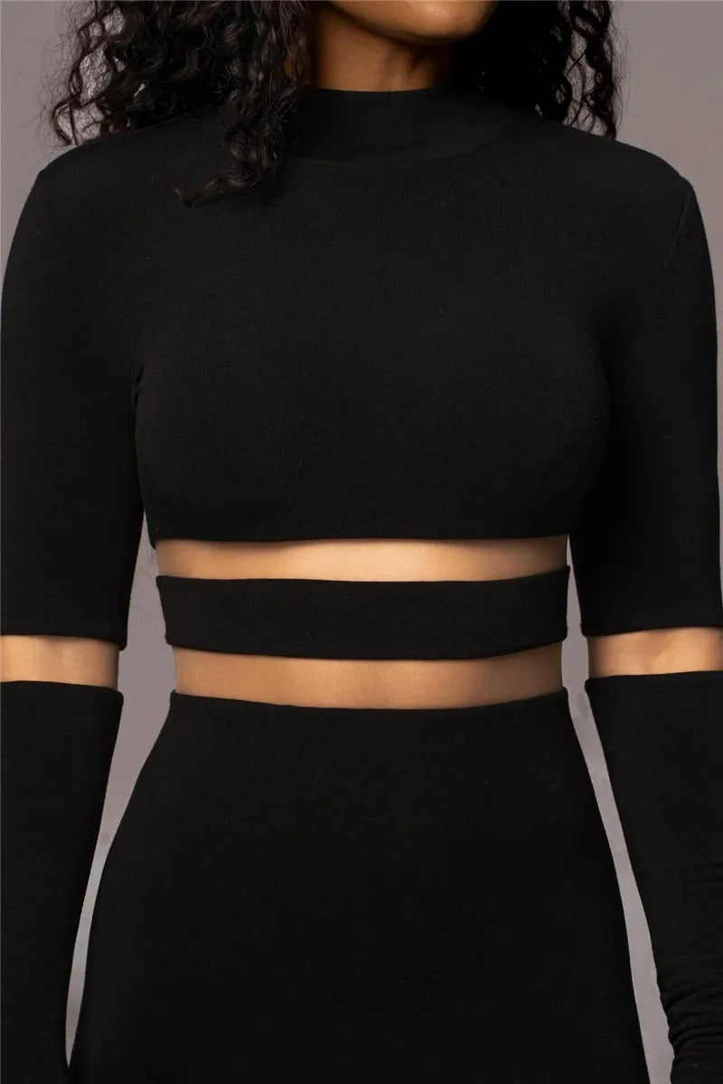 Elegant Turtleneck Long Sleeve Patchwork Club Party Bodycon Midi Dress