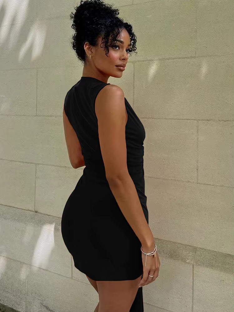 Elegant Deep V-Neck Halter Ruched Tight Bandage Bodycon Dress