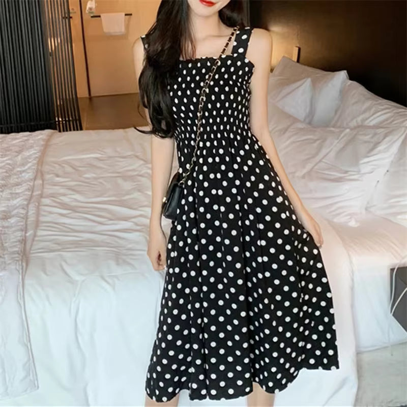 Elegant Square Neck Mid-Calf Sleeveless Chiffon Long Dress