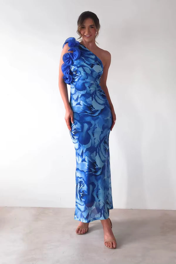 Elegant One-Shoulder Camisole Slant Shoulder Ankle-Length Maxi Dress