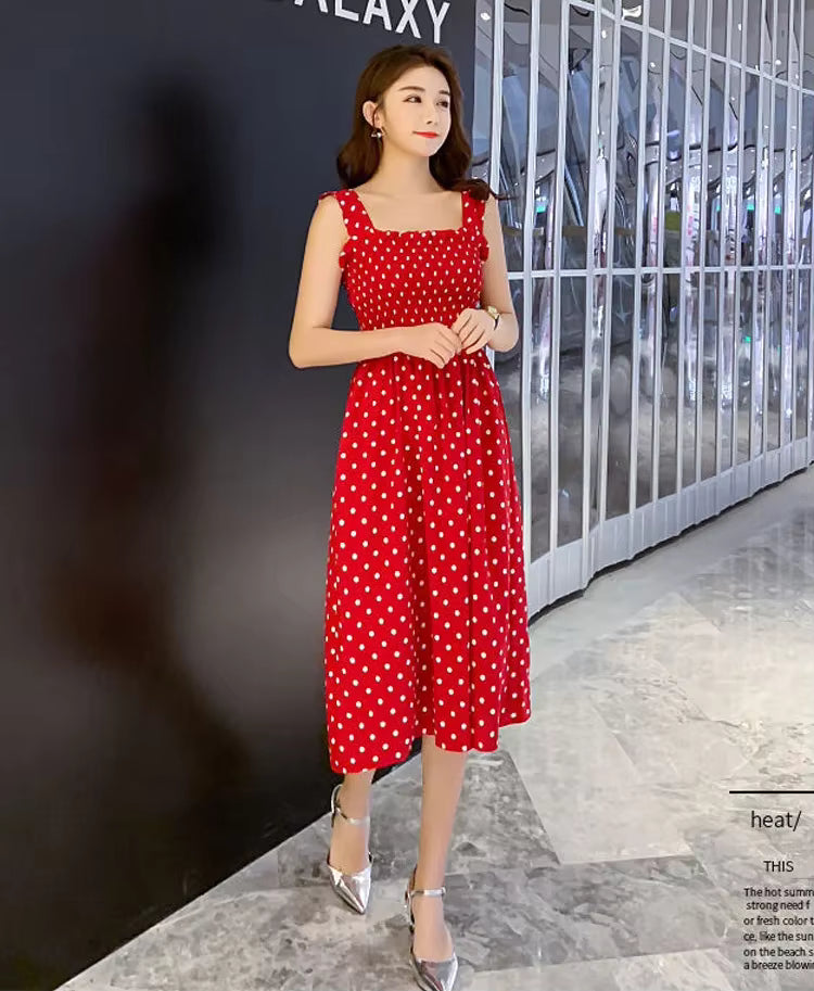 Elegant Square Neck Mid-Calf Sleeveless Chiffon Long Dress
