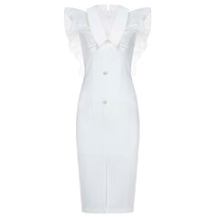 Patchwork Lace Pearl Button Bodycon Evening Party Dress