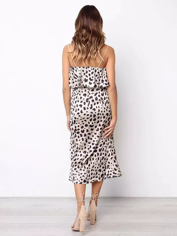Casual Spaghetti Straps Layered Printed Sleeveless Midi Dress