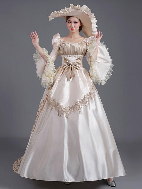 Champagne Retro Costumes Ruffles Polyester Hat Women's Euro-Style Tunic Marie Antoinette Costume Party Prom Dress