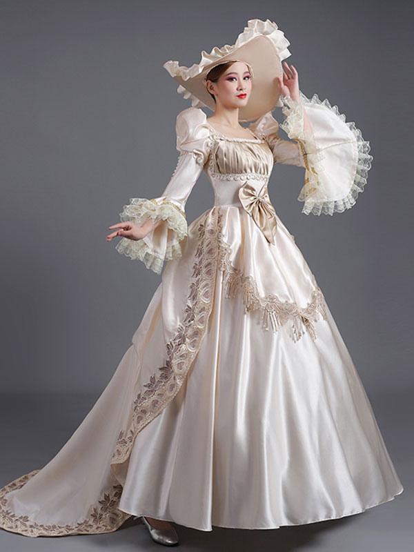 Champagne Retro Costumes Ruffles Polyester Hat Women's Euro-Style Tunic Marie Antoinette Costume Party Prom Dress